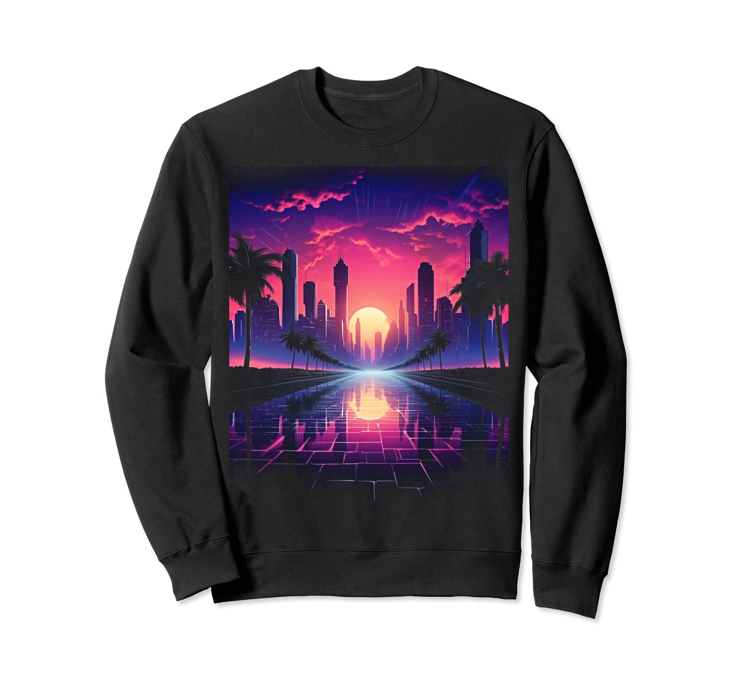 Vaporwave Cityscape 80S Synthwave 3 Sweatshirt - Graphic Print Unisex - T-Shirt, Sweatshirt, Hoodie
