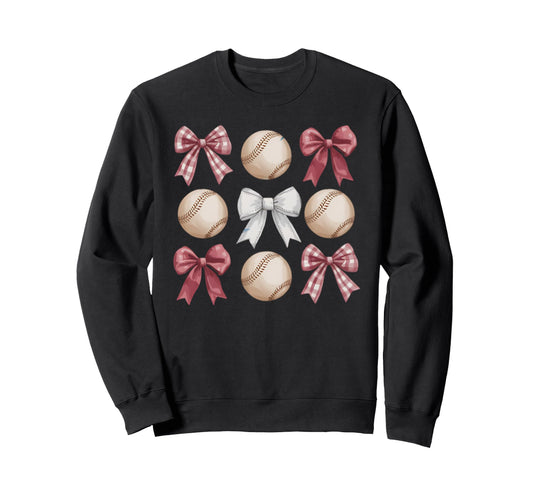Baseball Coquette Bow Mom Sister Sweatshirt - Graphic Print Unisex - T-Shirt, Sweatshirt, Hoodie