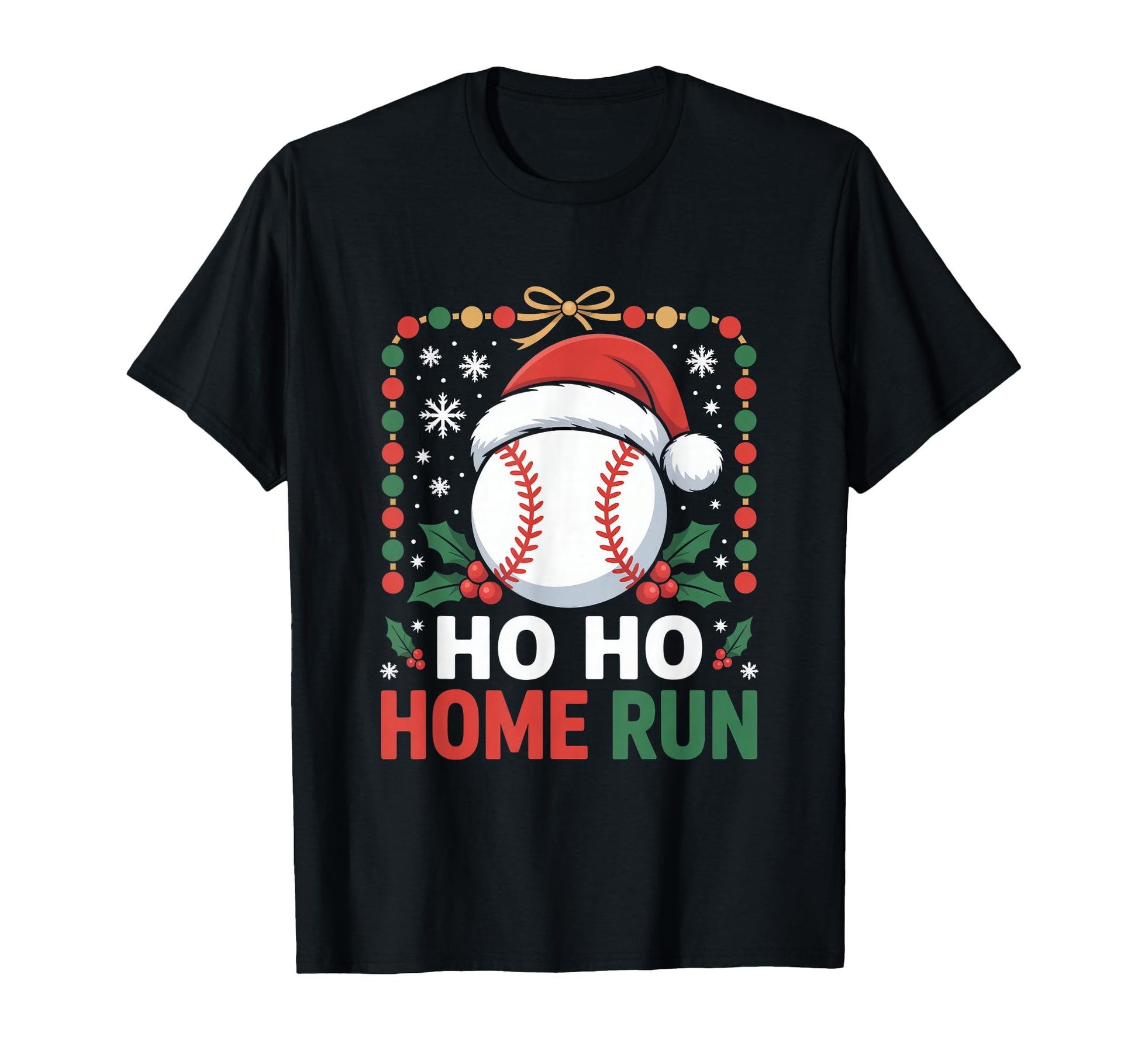 Ho Ho Home Run Baseball Santa Holiday T-Shirt - Graphic Print for Adults - T-Shirt, Sweatshirt, Hoodie