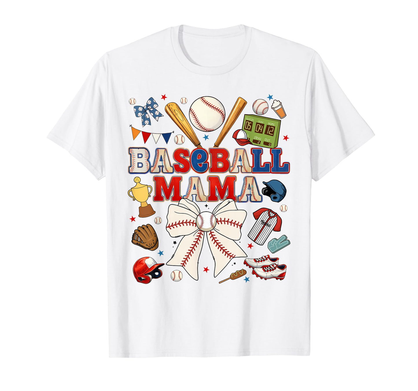 Baseball Mama Sports Mom Baseball Bow T-Shirt - Unique Graphic for Adults - T-Shirt, Sweatshirt, Hoodie