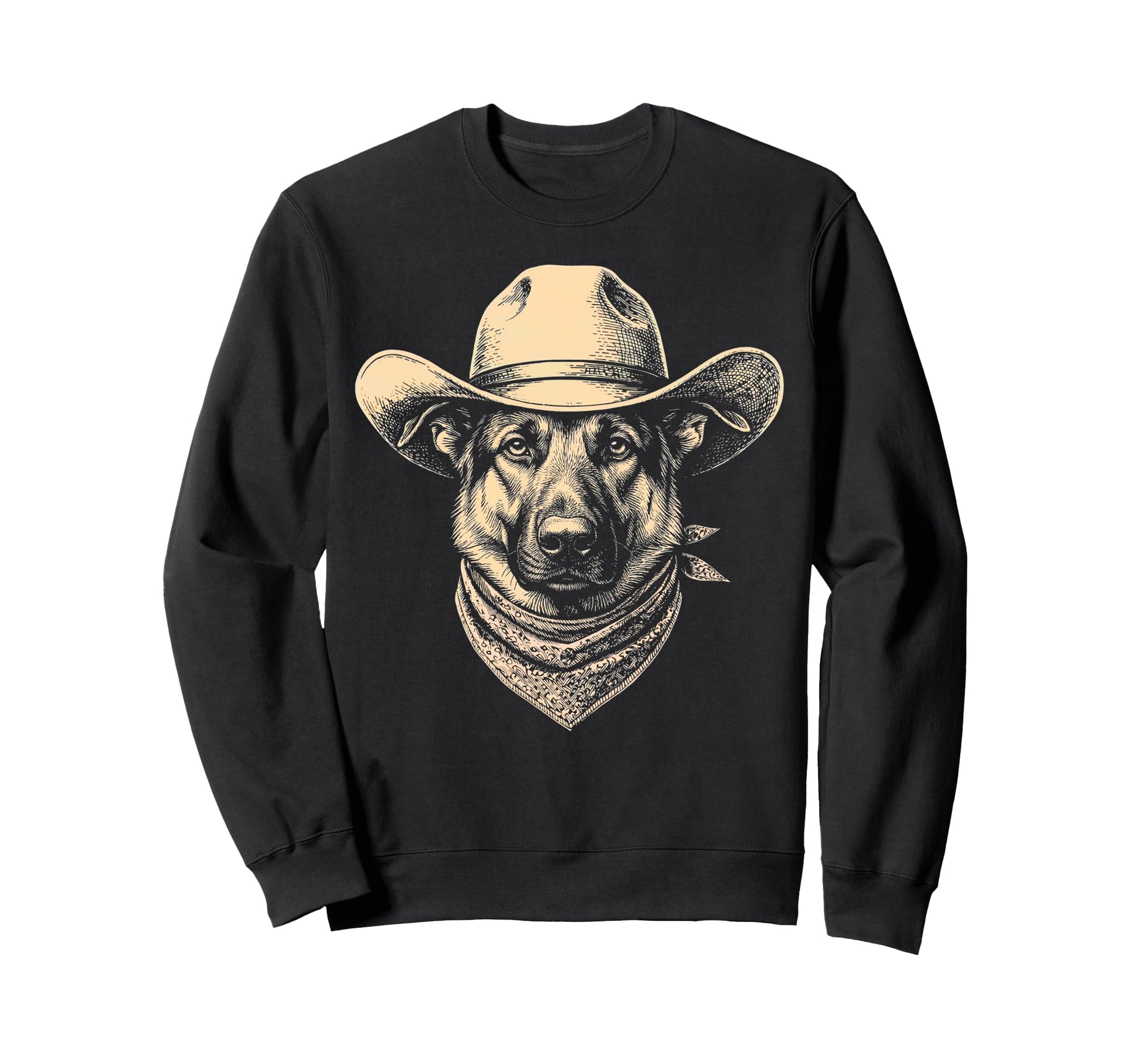 German Shepherd Cowboy Hat Bandana Sweatshirt - Unique Graphic Unisex - T-Shirt, Sweatshirt, Hoodie
