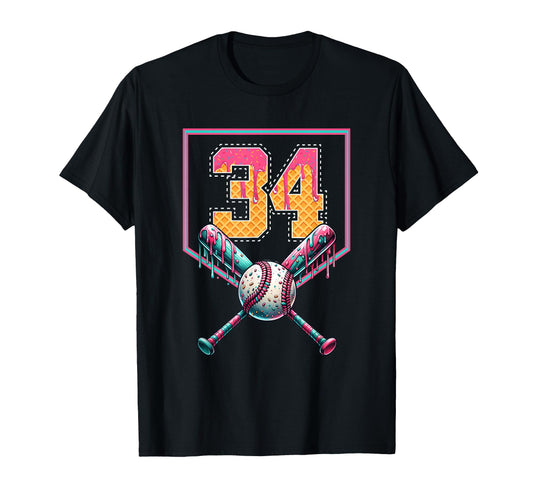 Baseball Drip Number 34 Player Or T-Shirt - Aesthetic Graphic Men Women - T-Shirt, Sweatshirt, Hoodie