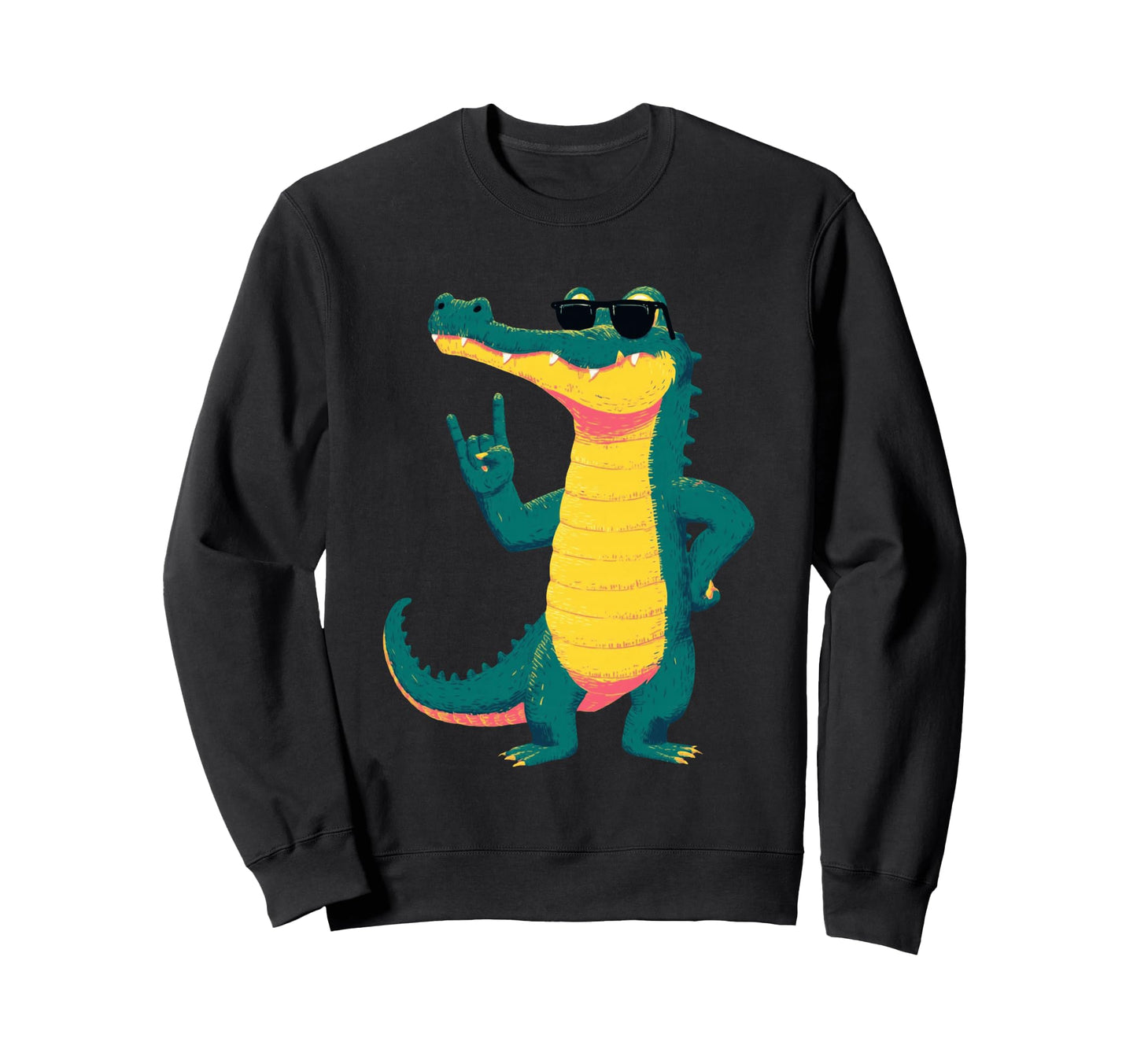 Crocodile Funny Reptile Rock Sweatshirt - Trendy Graphic Unisex - T-Shirt, Sweatshirt, Hoodie