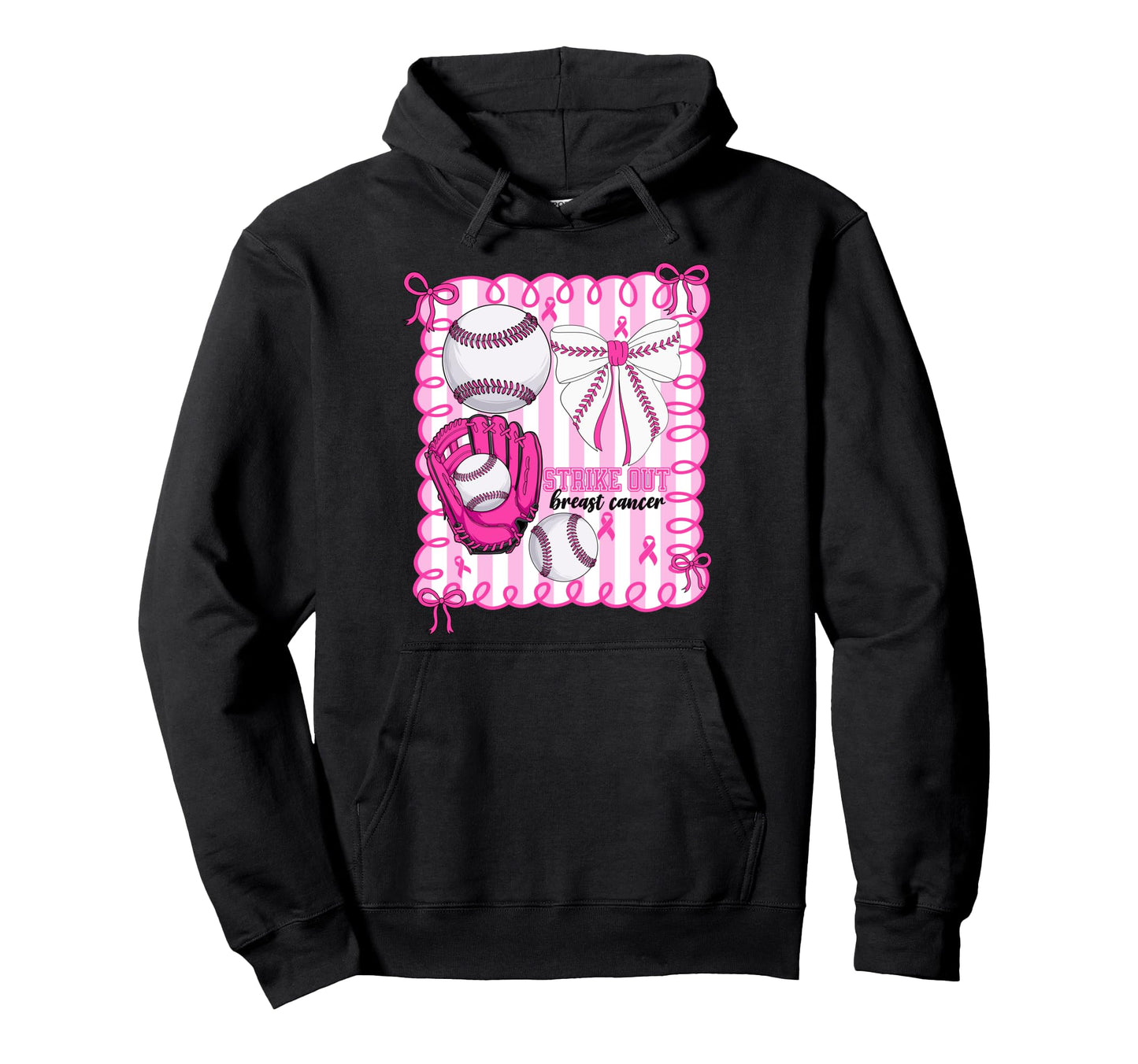 Strike Out Baseball Breast Cancer Awareness Hoodie - Unique Graphic Unisex - T-Shirt, Sweatshirt, Hoodie