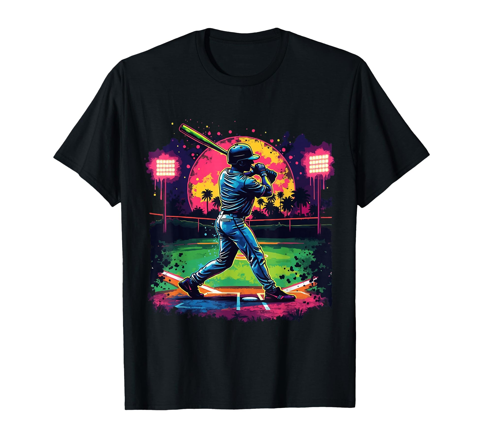 Baseball Batter Art Sunset And Palm T-Shirt - Aesthetic Graphic Unisex - T-Shirt, Sweatshirt, Hoodie
