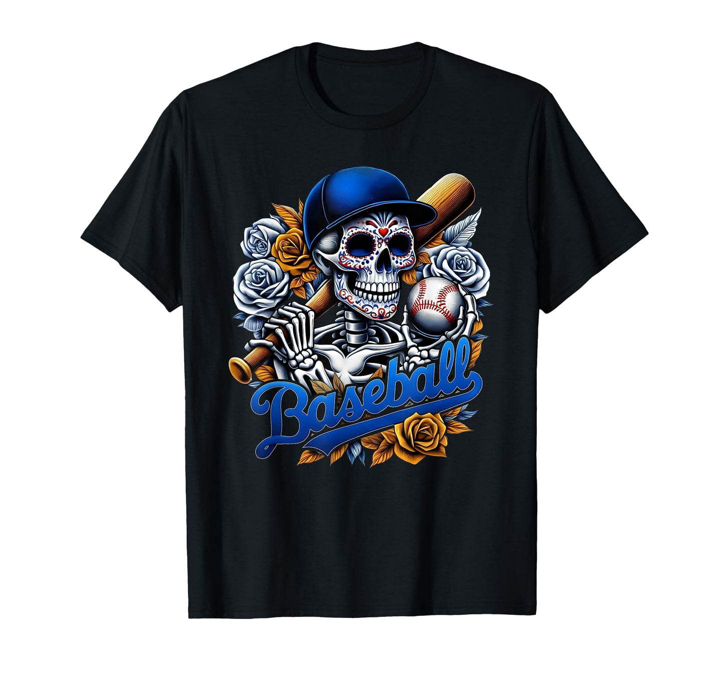 Baseball Sugar Skull Day Dead T-Shirt - Streetwear Style for Adults - T-Shirt, Sweatshirt, Hoodie