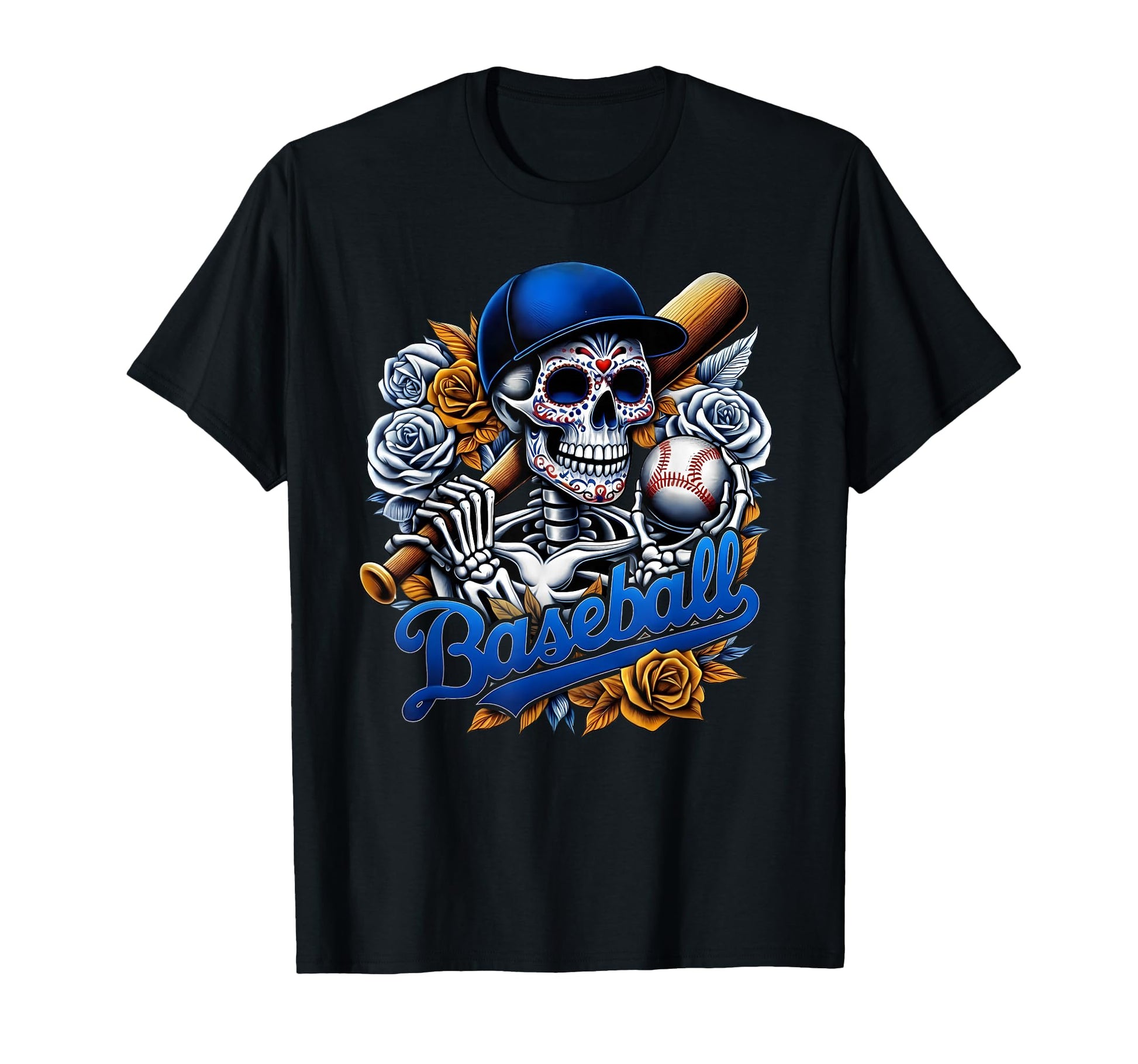Baseball Sugar Skull Day Dead T-Shirt - Streetwear Style for Adults - T-Shirt, Sweatshirt, Hoodie