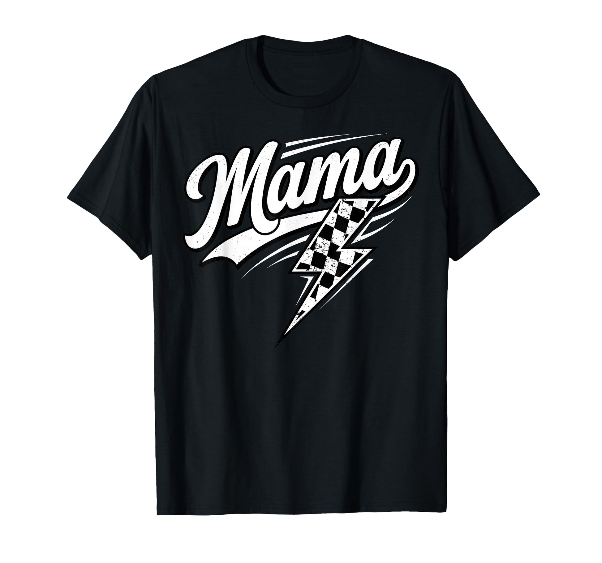 Mama Lightning Bolt Checkered Varsity T-Shirt - Novelty Apparel for Adults - T-Shirt, Sweatshirt, Hoodie