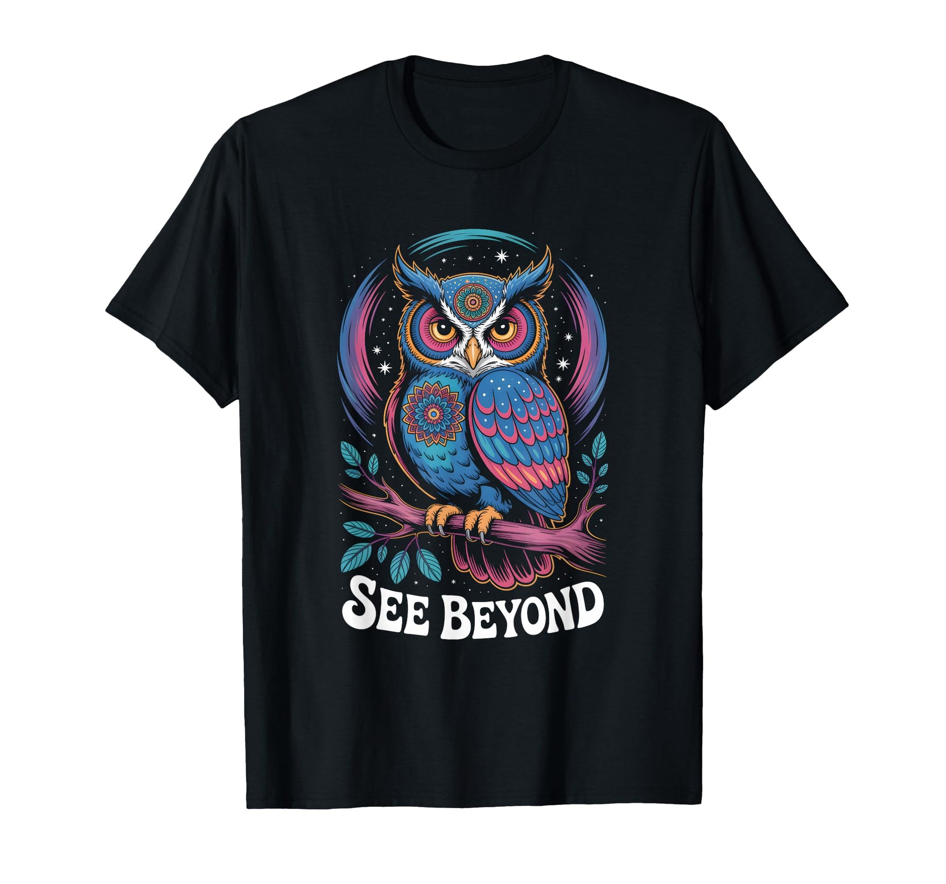 See Beyond Psychedelic Eye Hippie Owl T-Shirt - Graphic Print for Adults - T-Shirt, Sweatshirt, Hoodie