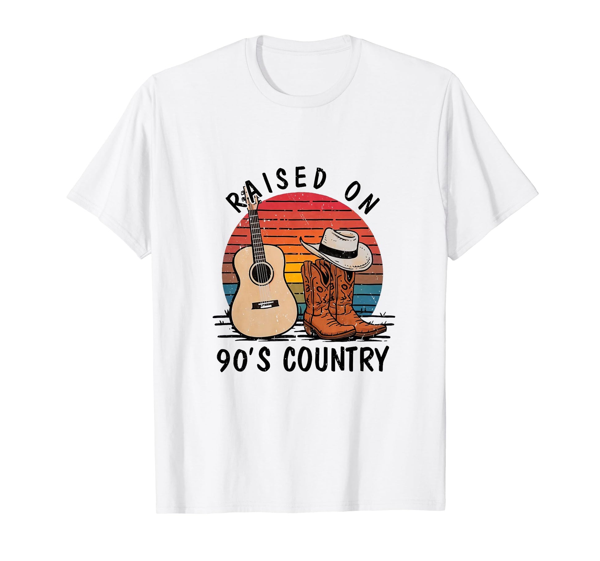 Raised 90S Country Music Cowboy Boots T-Shirt - Unique Graphic Men Women - T-Shirt, Sweatshirt, Hoodie