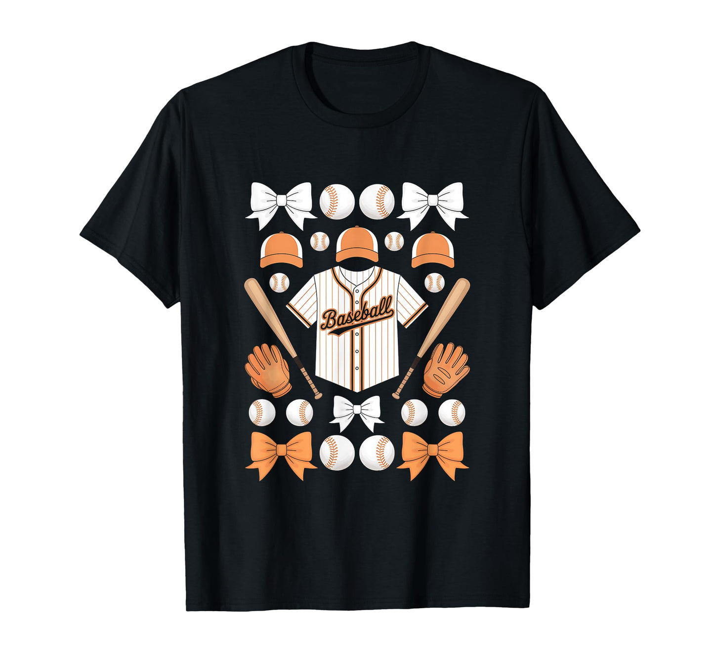 Baseball Orange Game Day Coquette Bow T-Shirt - Novelty Apparel Unisex - T-Shirt, Sweatshirt, Hoodie