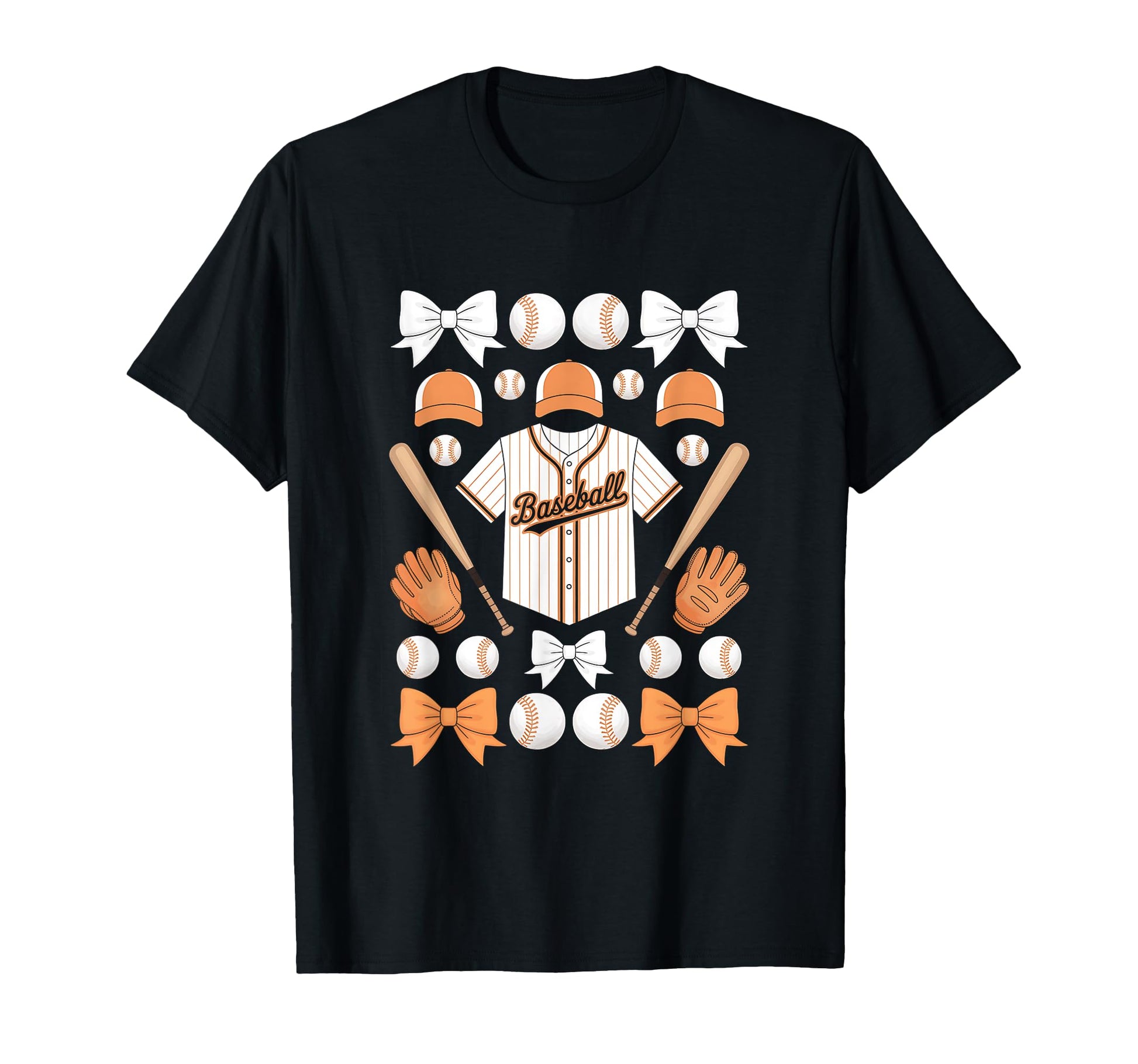 Baseball Orange Game Day Coquette Bow T-Shirt - Novelty Apparel Unisex - T-Shirt, Sweatshirt, Hoodie