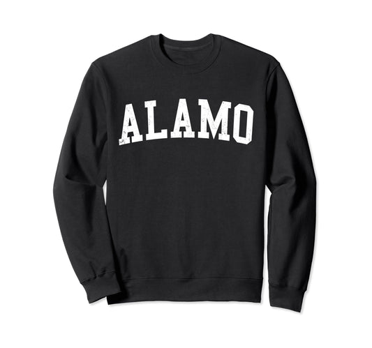 Alamo Ca Distressed White Varsity Sweatshirt - Aesthetic Graphic for Adults - T-Shirt, Sweatshirt, Hoodie
