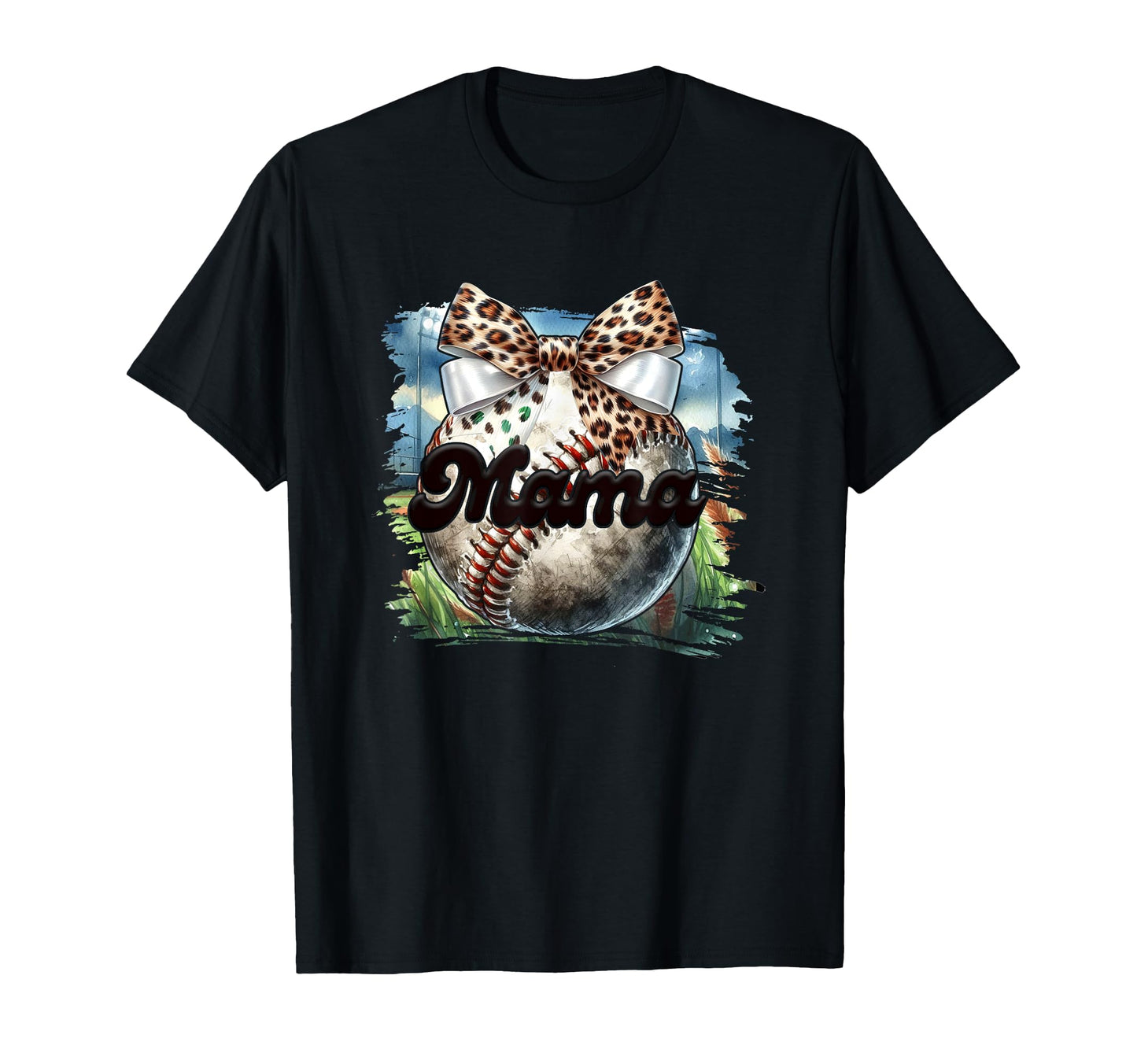 Mama Baseball Leopard Bow T-Shirt - Graphic Print Men Women - T-Shirt, Sweatshirt, Hoodie