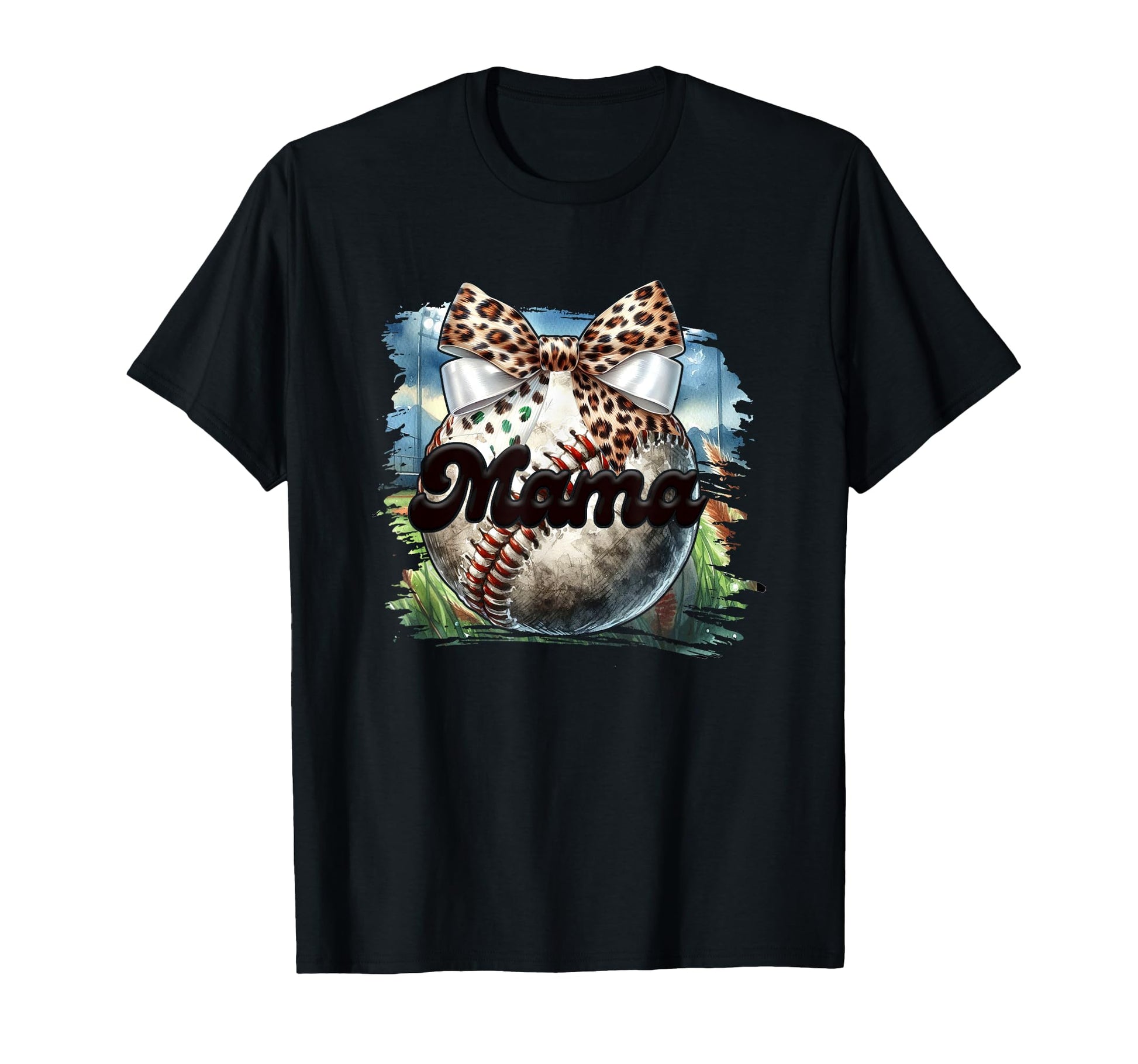 Mama Baseball Leopard Bow T-Shirt - Graphic Print Men Women - T-Shirt, Sweatshirt, Hoodie