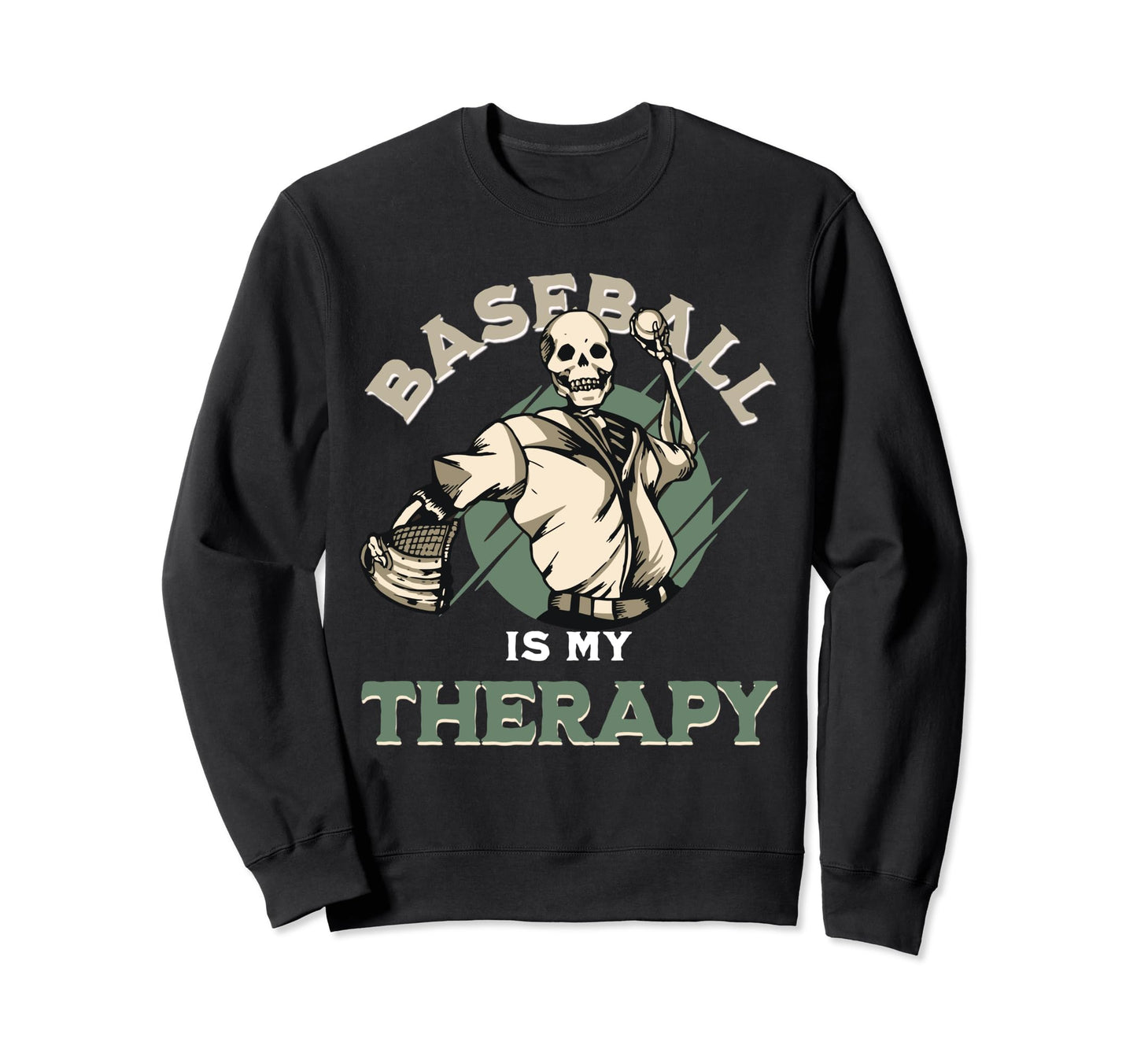 Skull Pitcher Baseball Therapy Sweatshirt - Streetwear Style Men Women - T-Shirt, Sweatshirt, Hoodie