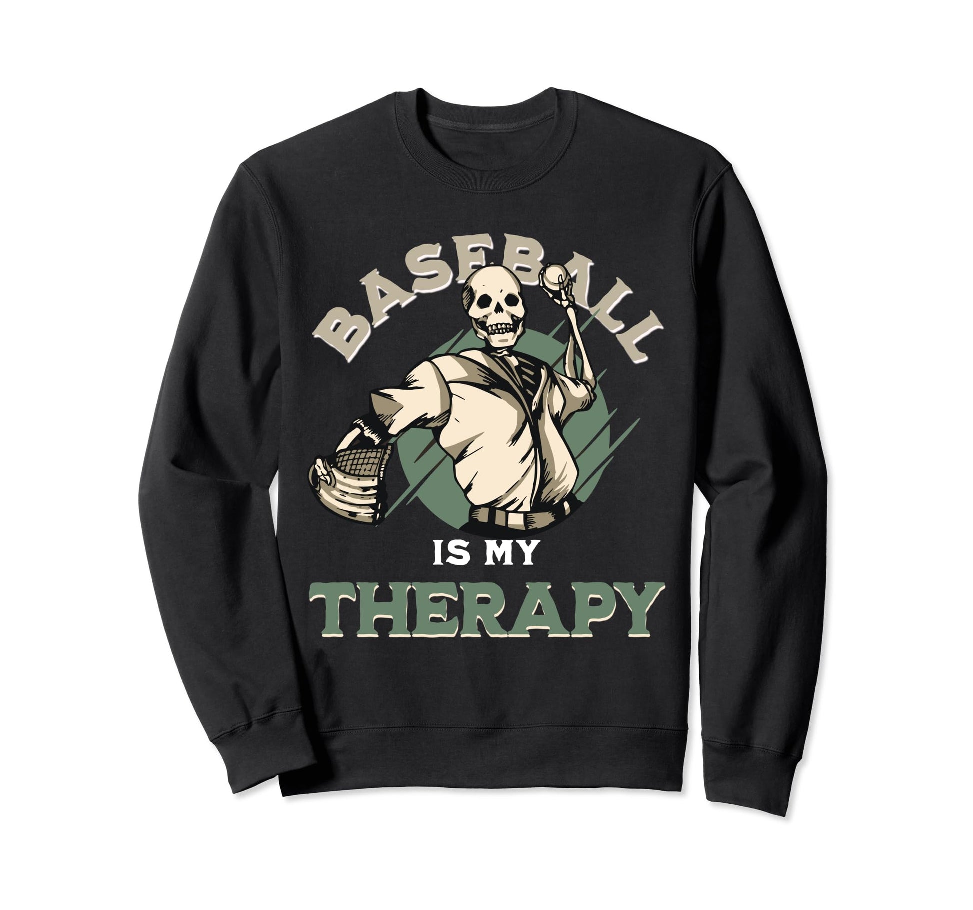Skull Pitcher Baseball Therapy Sweatshirt - Streetwear Style Men Women - T-Shirt, Sweatshirt, Hoodie