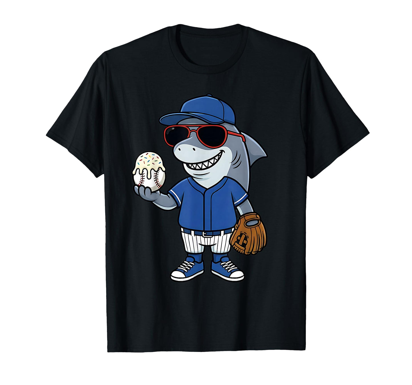 Funny Shark Baseball Drip Ice Cream T-Shirt - Minimalist Print Men Women - T-Shirt, Sweatshirt, Hoodie