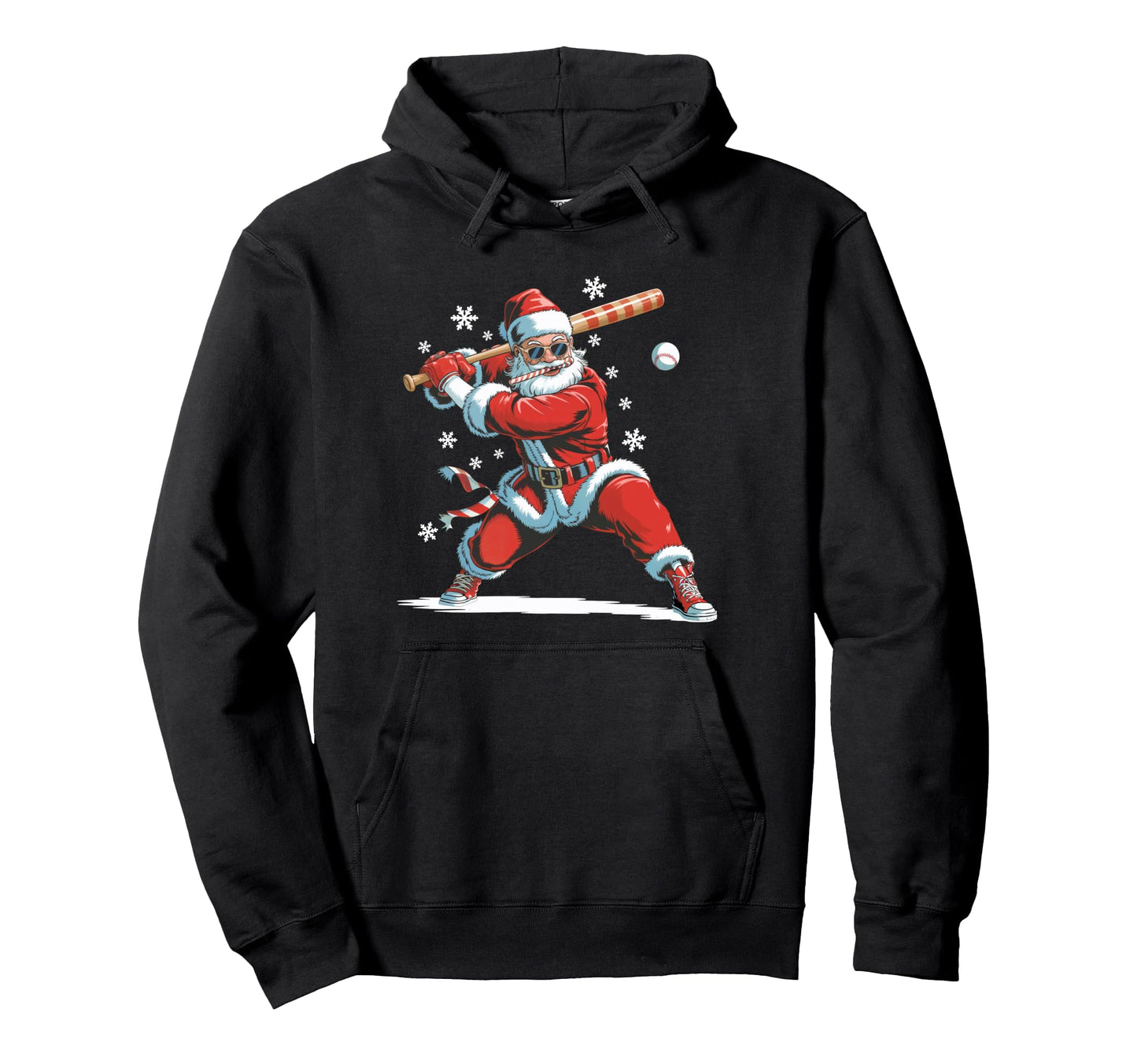 Santa Playing Baseball Candy Cane Fun Hoodie - Novelty Apparel Unisex - T-Shirt, Sweatshirt, Hoodie