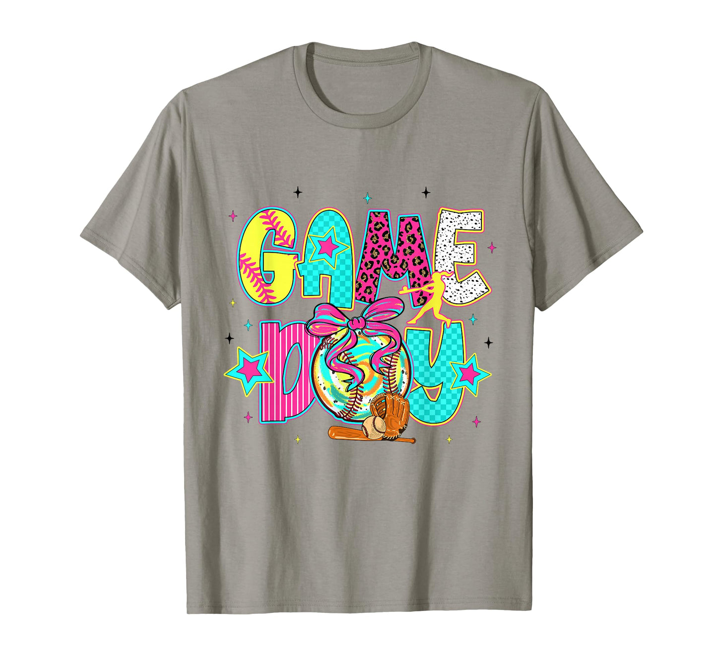 Game Day Baseball Bow Checkered T-Shirt - Trendy Graphic for Adults - T-Shirt, Sweatshirt, Hoodie