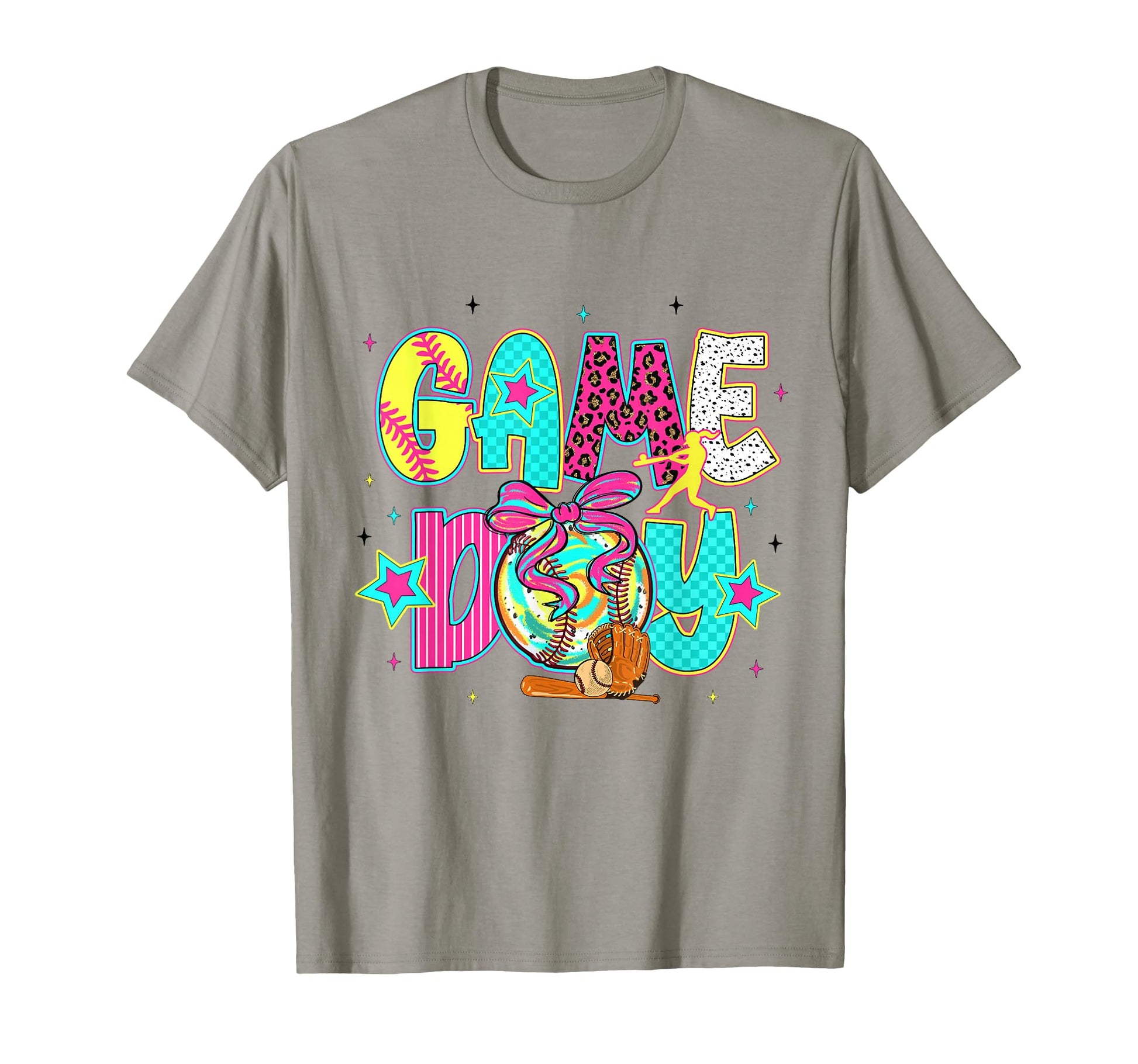Game Day Baseball Bow Checkered T-Shirt - Trendy Graphic for Adults - T-Shirt, Sweatshirt, Hoodie