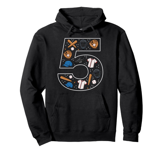 5Th Birthday 5 Year Old Baseball Baseball Hoodie - Novelty Apparel Unisex - T-Shirt, Sweatshirt, Hoodie