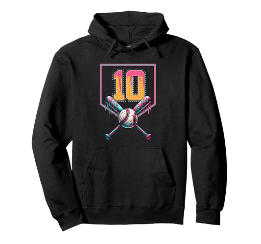 Baseball Drip Number 10 Player Or 10Th Hoodie - Graphic Print Men Women - T-Shirt, Sweatshirt, Hoodie