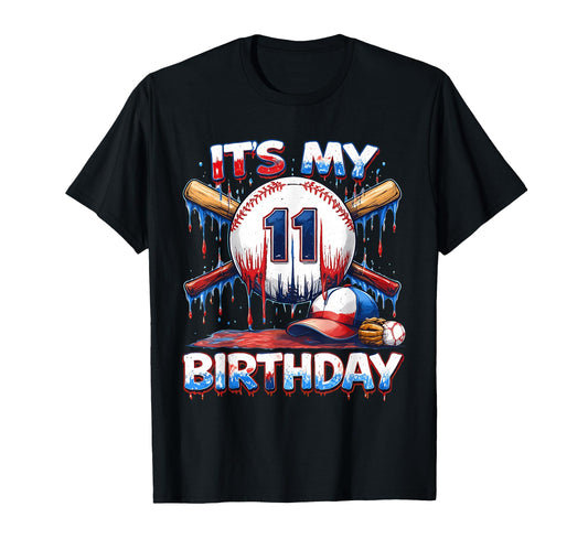 11 Year Old Baseball Drip Birthday T-Shirt - Minimalist Print for Adults - T-Shirt, Sweatshirt, Hoodie