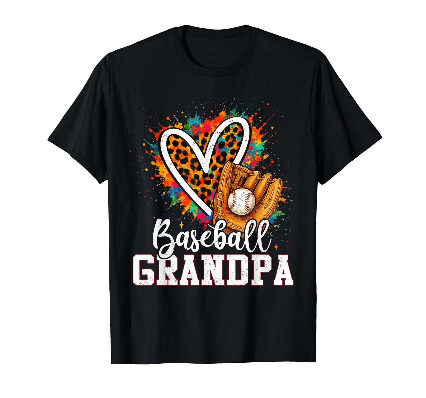 Baseball Grandpa Leopard Heart Colorful T-Shirt - Fun Novelty Design Unisex - T-Shirt, Sweatshirt, Hoodie