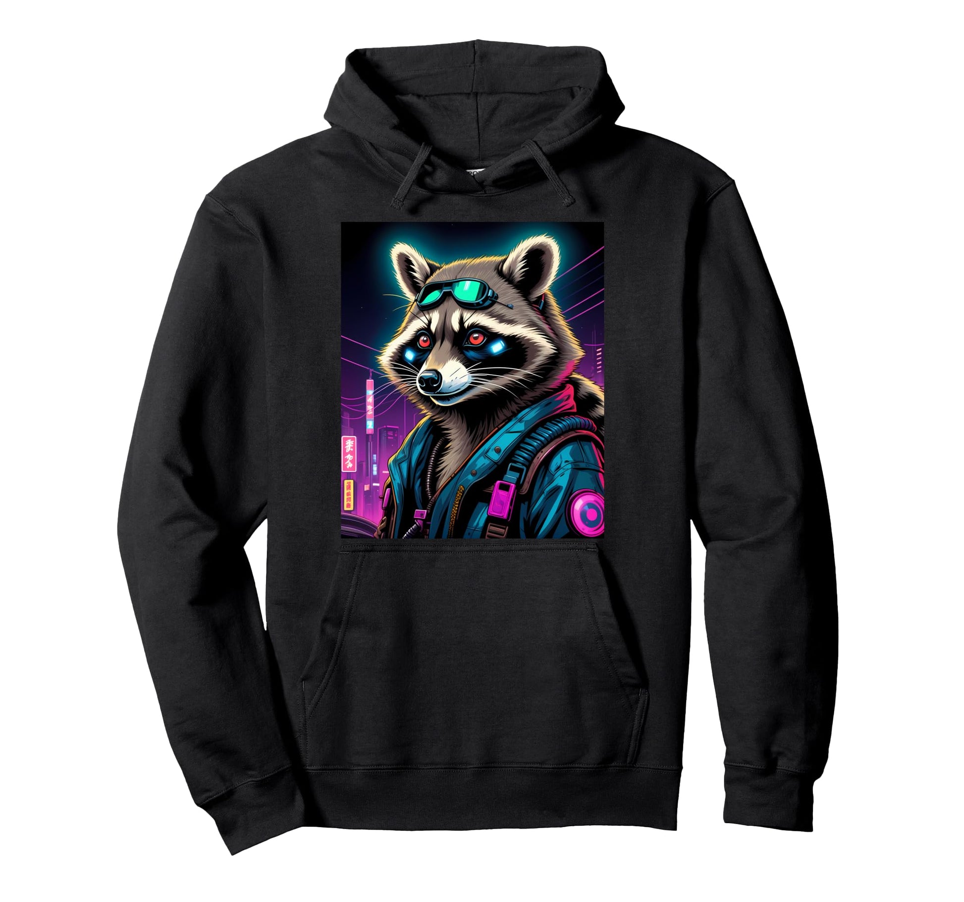 Japanese Vaporwave Raccoon 80S Synthwave Hoodie - Minimalist Print Unisex - T-Shirt, Sweatshirt, Hoodie