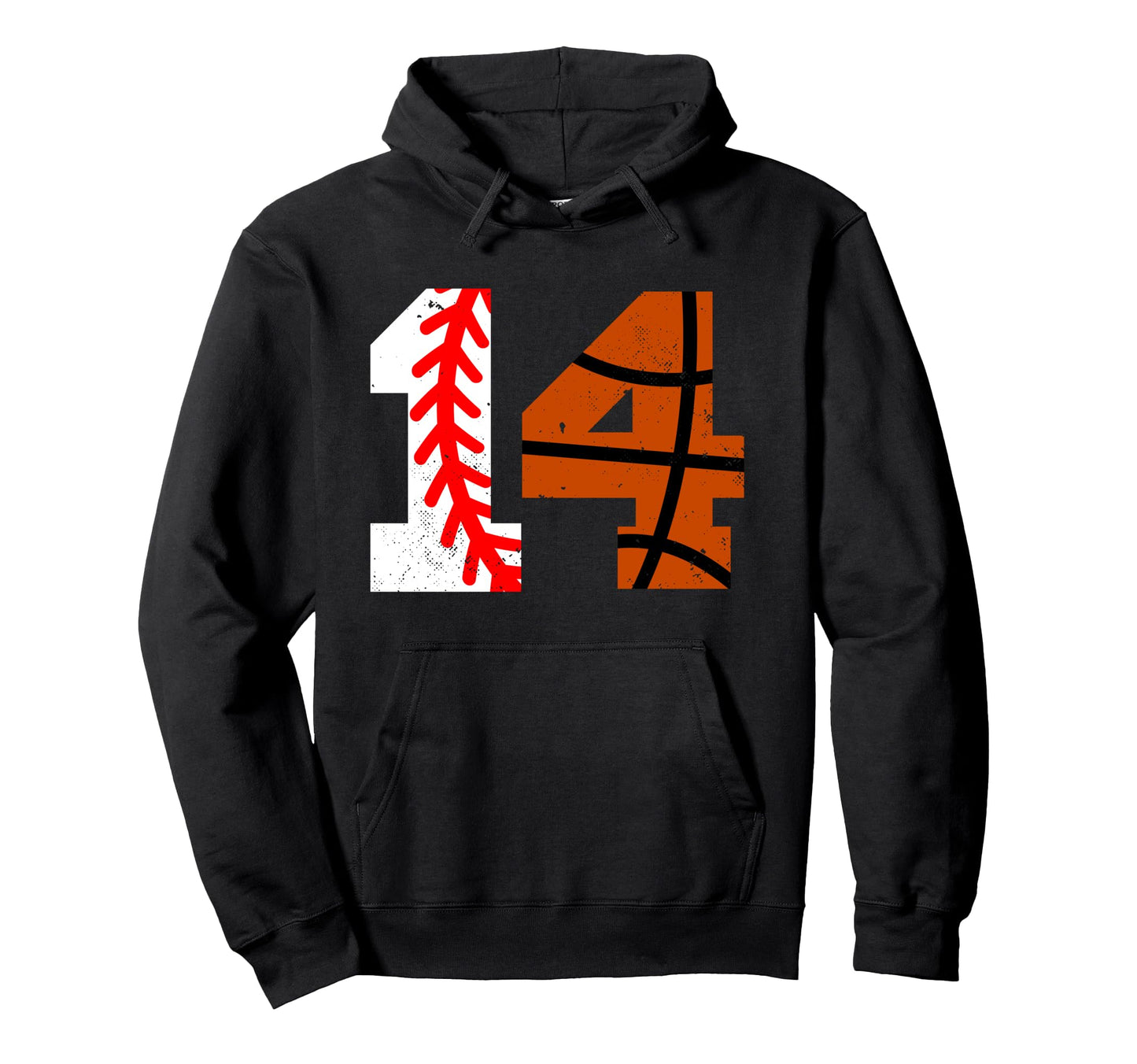 Baseball Basketball Number 14 Hoodie - Fun Novelty Design for Adults - T-Shirt, Sweatshirt, Hoodie