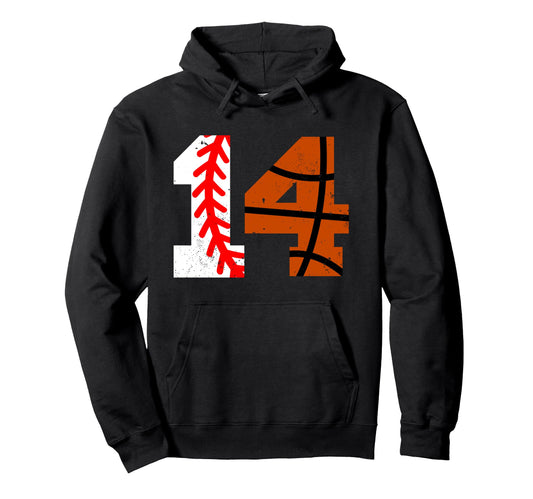Baseball Basketball Number 14 Hoodie - Fun Novelty Design for Adults - T-Shirt, Sweatshirt, Hoodie