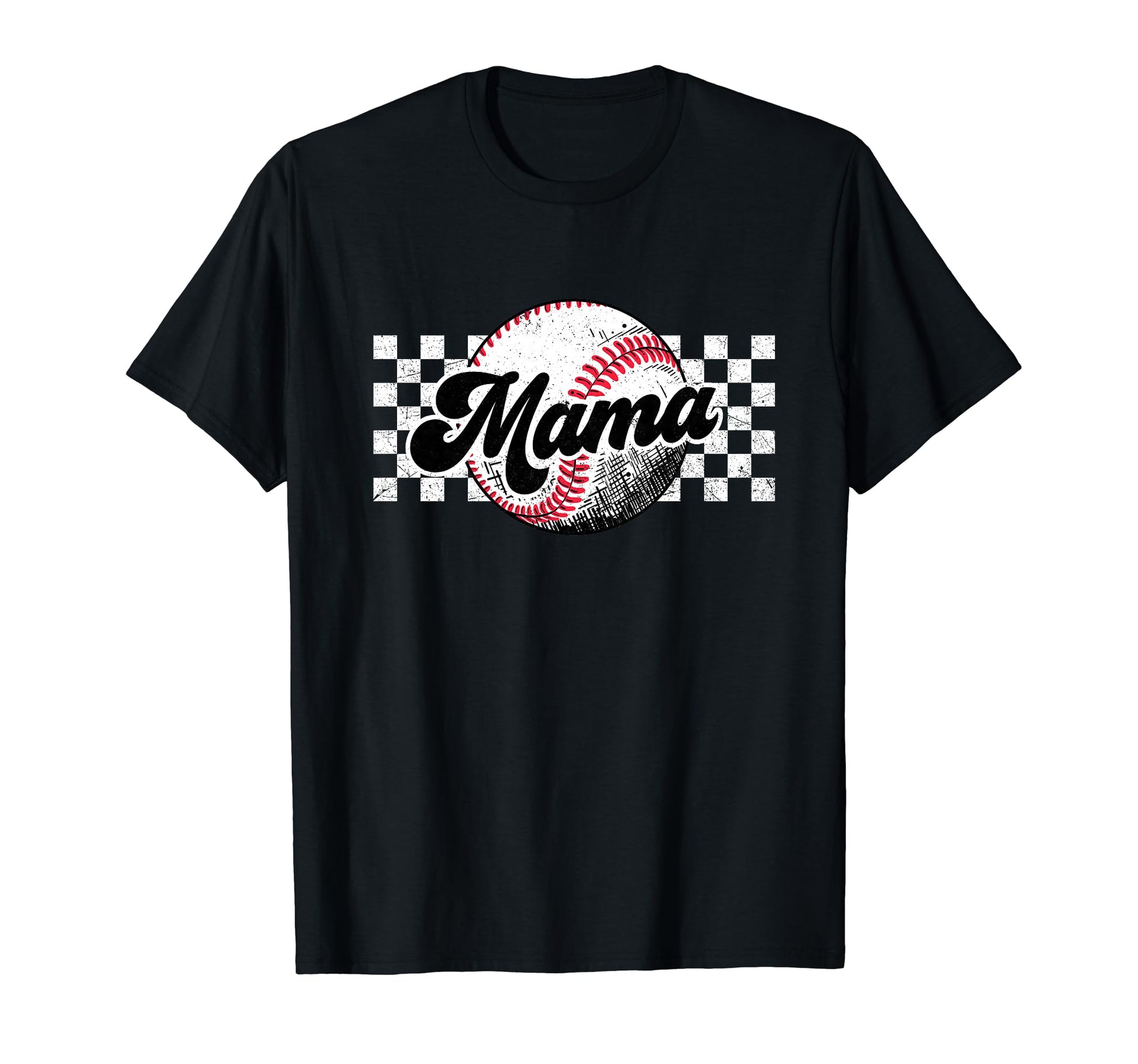 Baseball Mama T Ball Mom Checkered T-Shirt - Custom Art Print for Adults - T-Shirt, Sweatshirt, Hoodie
