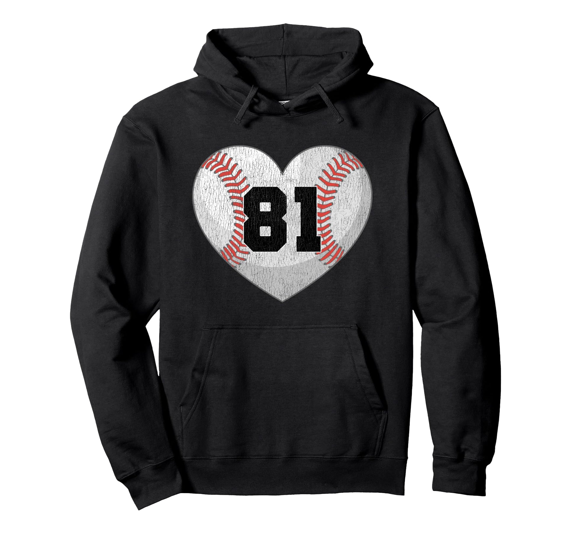 Baseball Number 81 Distressed Heart Hoodie - Fun Novelty Design for Adults - T-Shirt, Sweatshirt, Hoodie