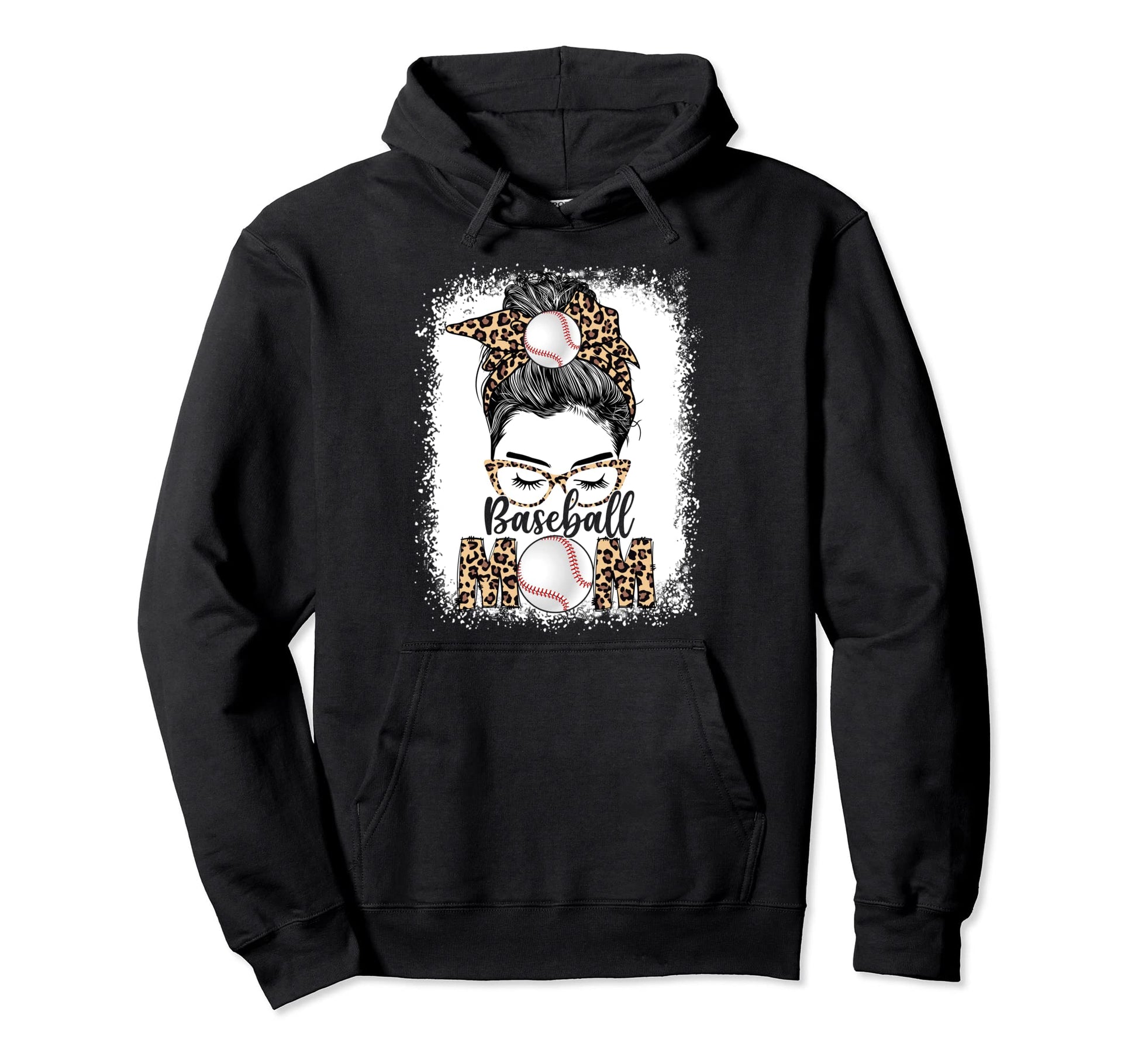 Baseball Mom Game Day Messy Bun Hoodie - Novelty Apparel for Adults - T-Shirt, Sweatshirt, Hoodie