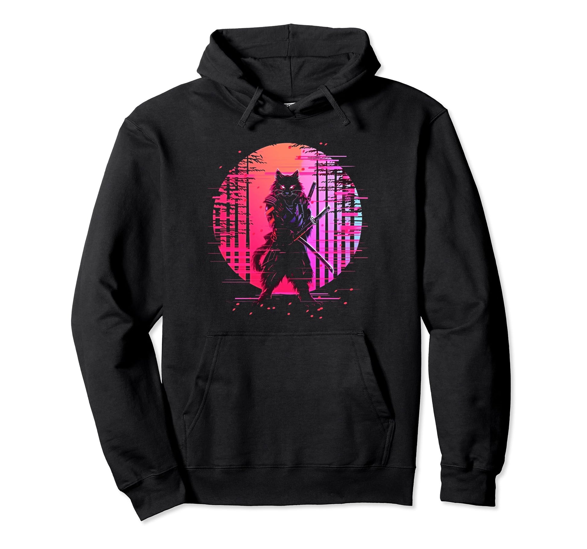 Synthwave Cat Samurai Mediation Hoodie - Aesthetic Graphic Unisex - T-Shirt, Sweatshirt, Hoodie