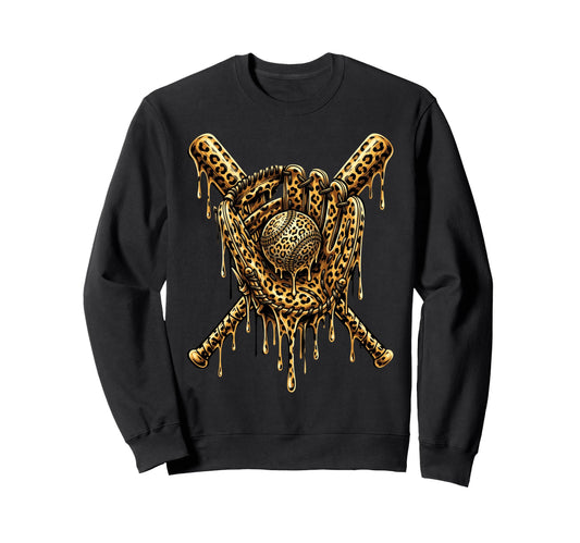 Baseball Drip Leopard Pattern Dripping Sweatshirt - Novelty Apparel Unisex - T-Shirt, Sweatshirt, Hoodie