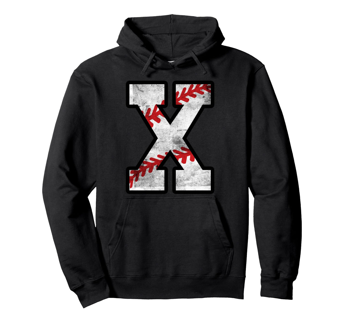 Distressed Baseball Letter X Hoodie - Fun Novelty Design for Adults - T-Shirt, Sweatshirt, Hoodie