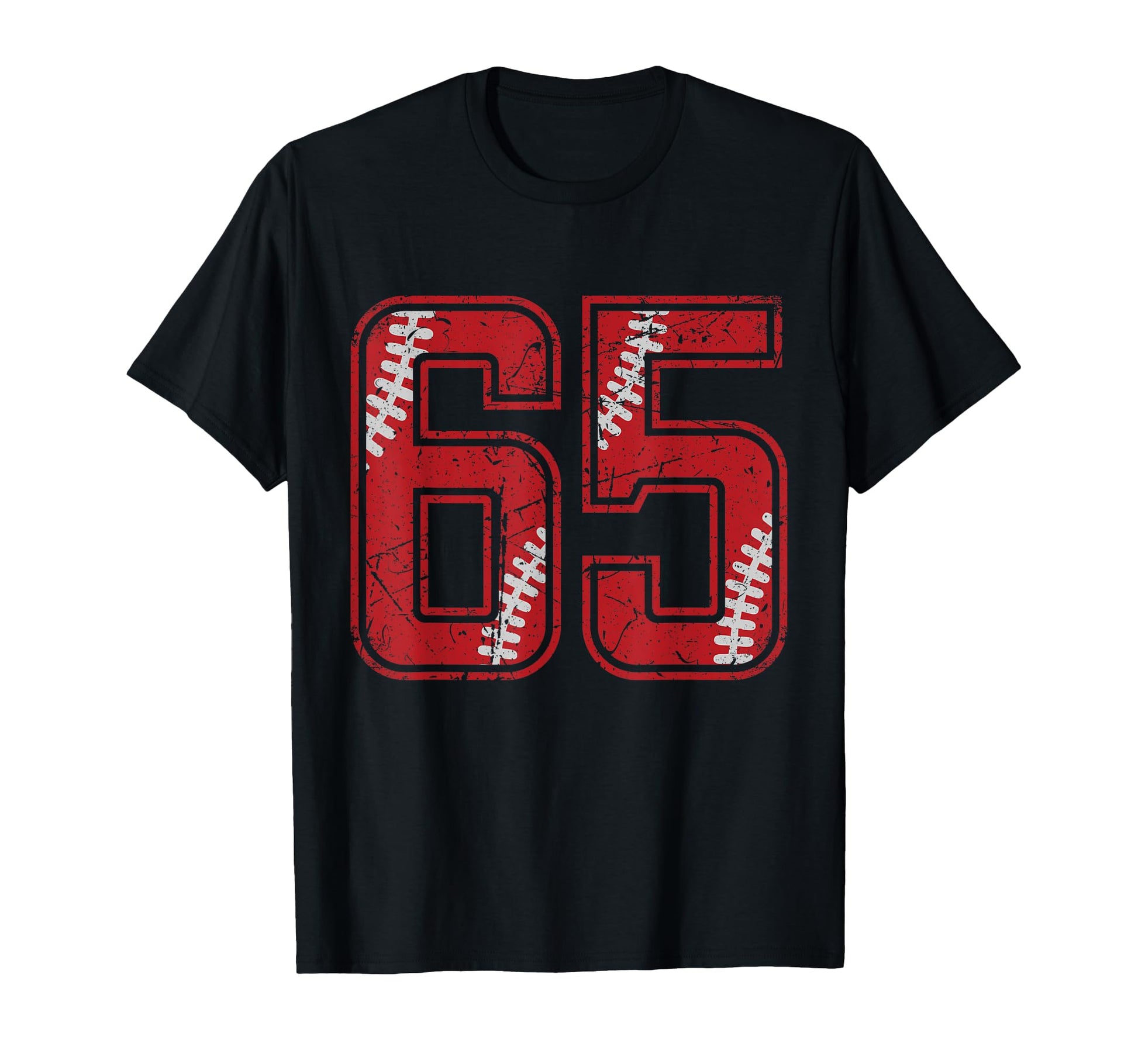 Number 65 Distressed Baseball T-Shirt - Fun Novelty Design Men Women - T-Shirt, Sweatshirt, Hoodie