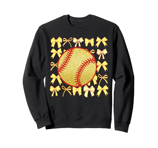 Baseball Bow Ribbon Softball Yellow Sweatshirt - Unique Graphic Men Women - T-Shirt, Sweatshirt, Hoodie