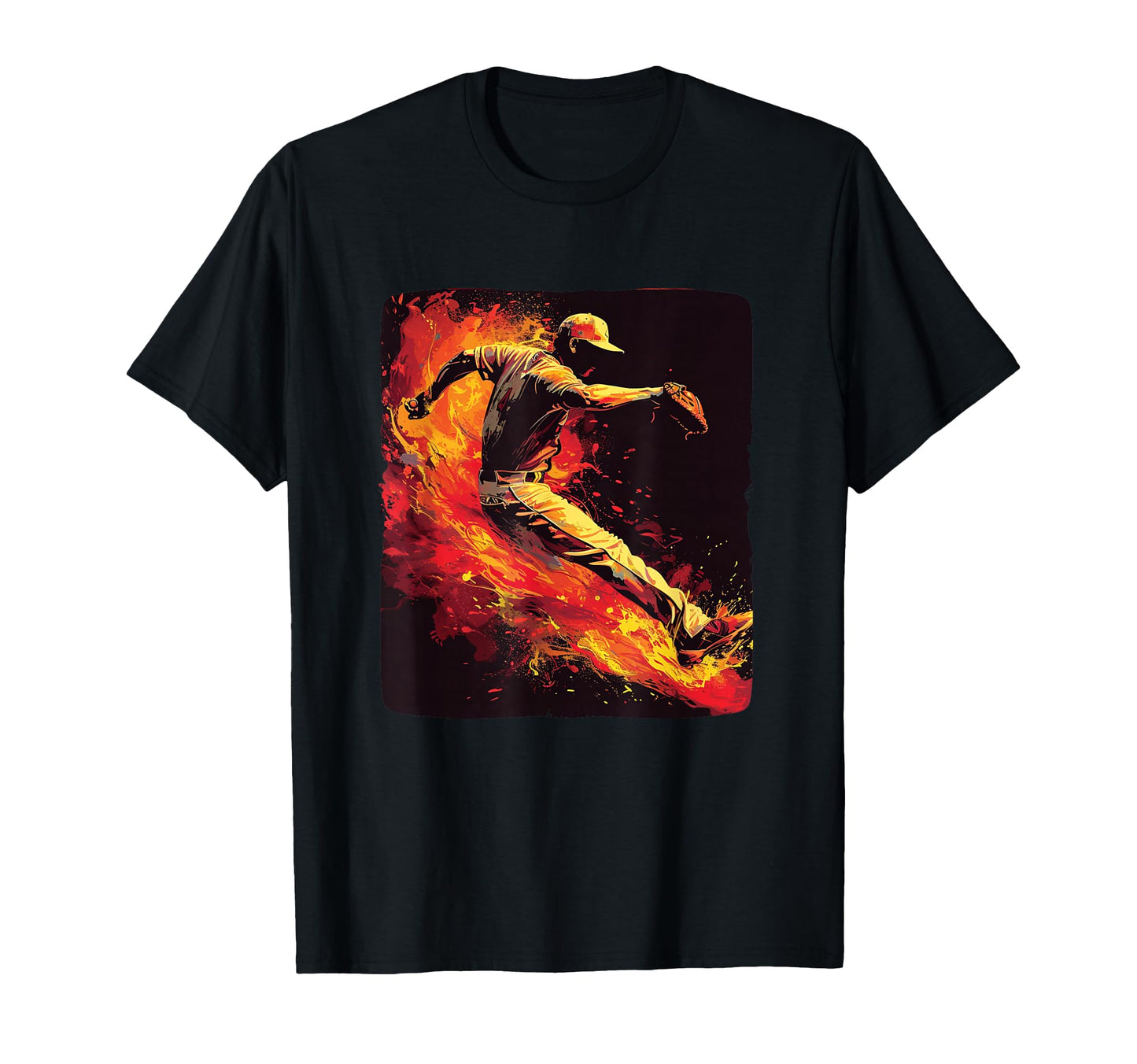 Burning Baseball Player Flames And Fire T-Shirt - Minimalist Print Unisex - T-Shirt, Sweatshirt, Hoodie