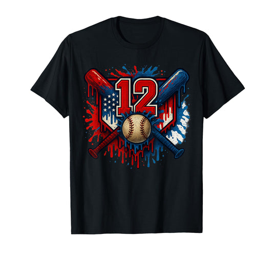 Baseball 12 Year Old Splash Drip 12Th T-Shirt - Custom Art Print Men Women - T-Shirt, Sweatshirt, Hoodie
