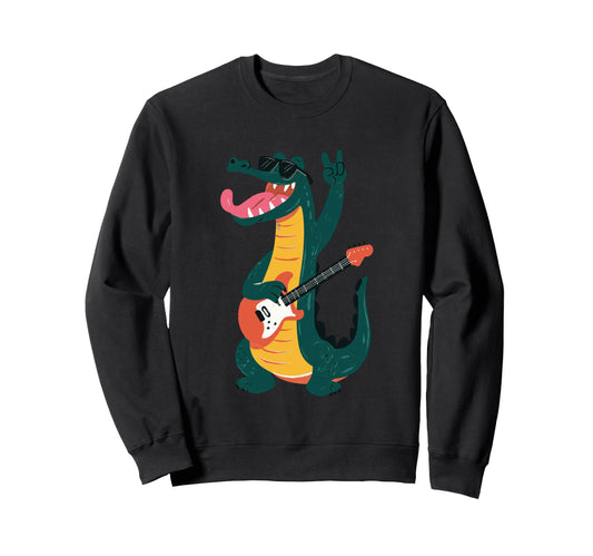 Alligator Guitar Player Funny Sweatshirt - Trendy Graphic Men Women - T-Shirt, Sweatshirt, Hoodie