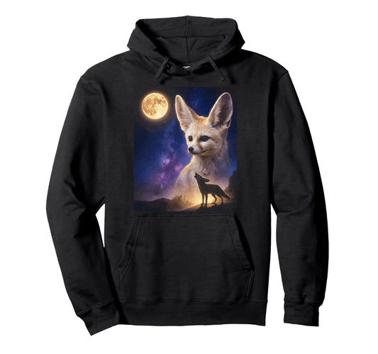 90S Fennec Fox Howling Moon Y2K Hoodie - Casual Everyday Wear for Adults - T-Shirt, Sweatshirt, Hoodie