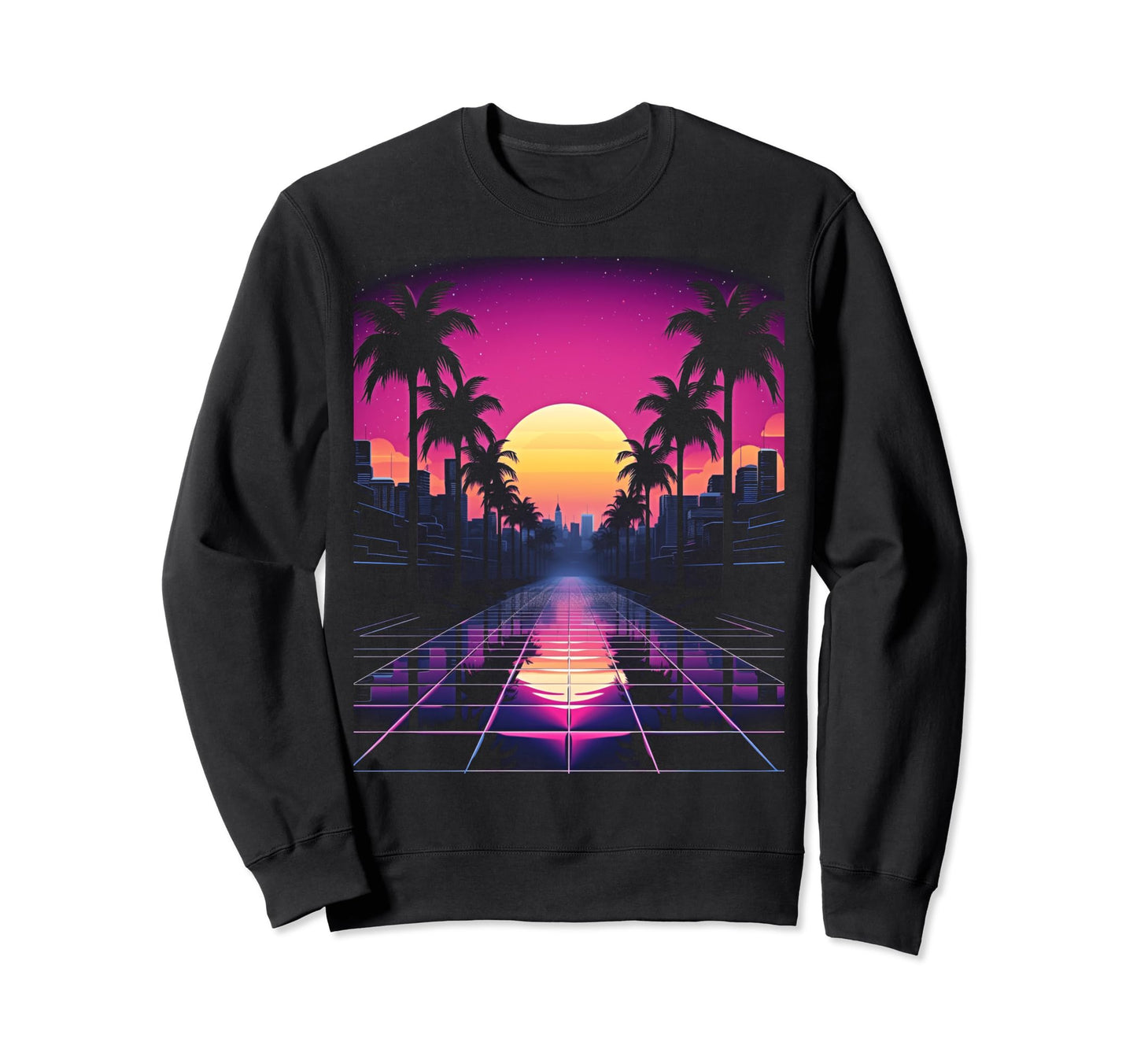 Vaporwave Cityscape 80S Sweatshirt - Fun Novelty Design for Adults - T-Shirt, Sweatshirt, Hoodie