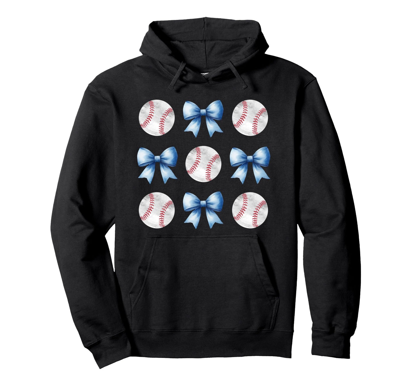 Baseballs Light Blue Bows Ball Mom Hoodie - Aesthetic Graphic for Adults - T-Shirt, Sweatshirt, Hoodie