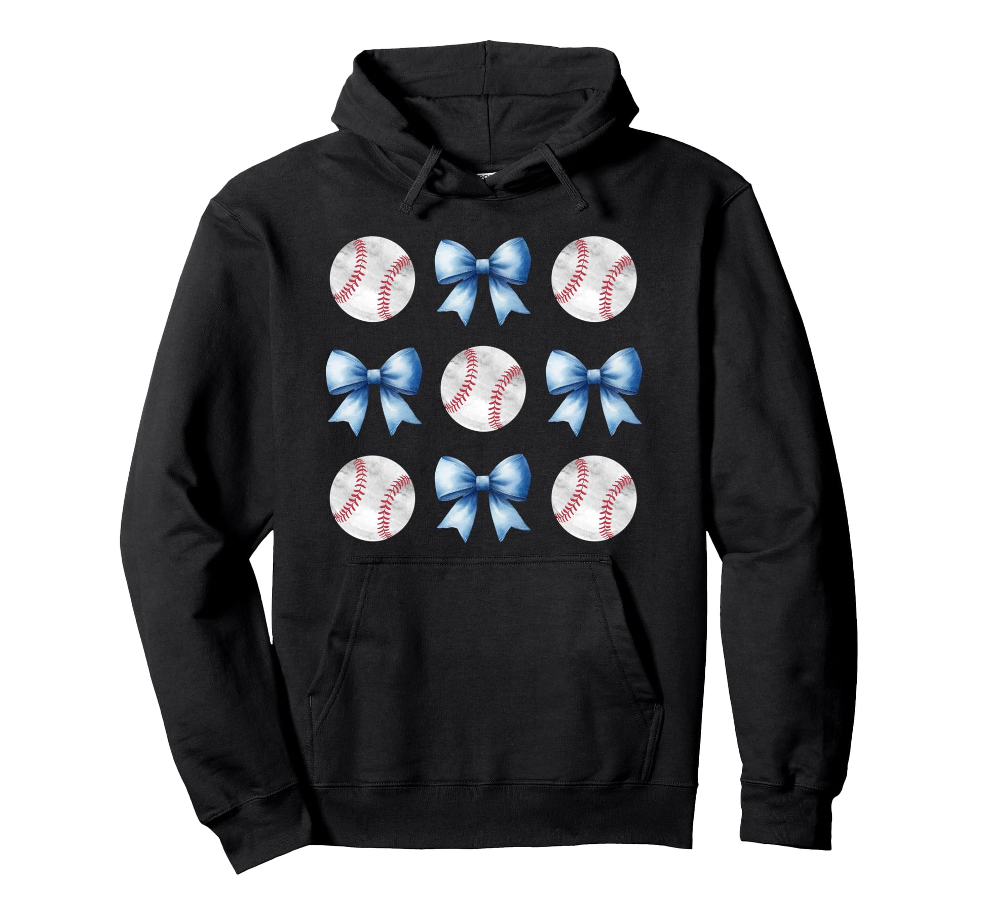 Baseballs Light Blue Bows Ball Mom Hoodie - Aesthetic Graphic for Adults - T-Shirt, Sweatshirt, Hoodie
