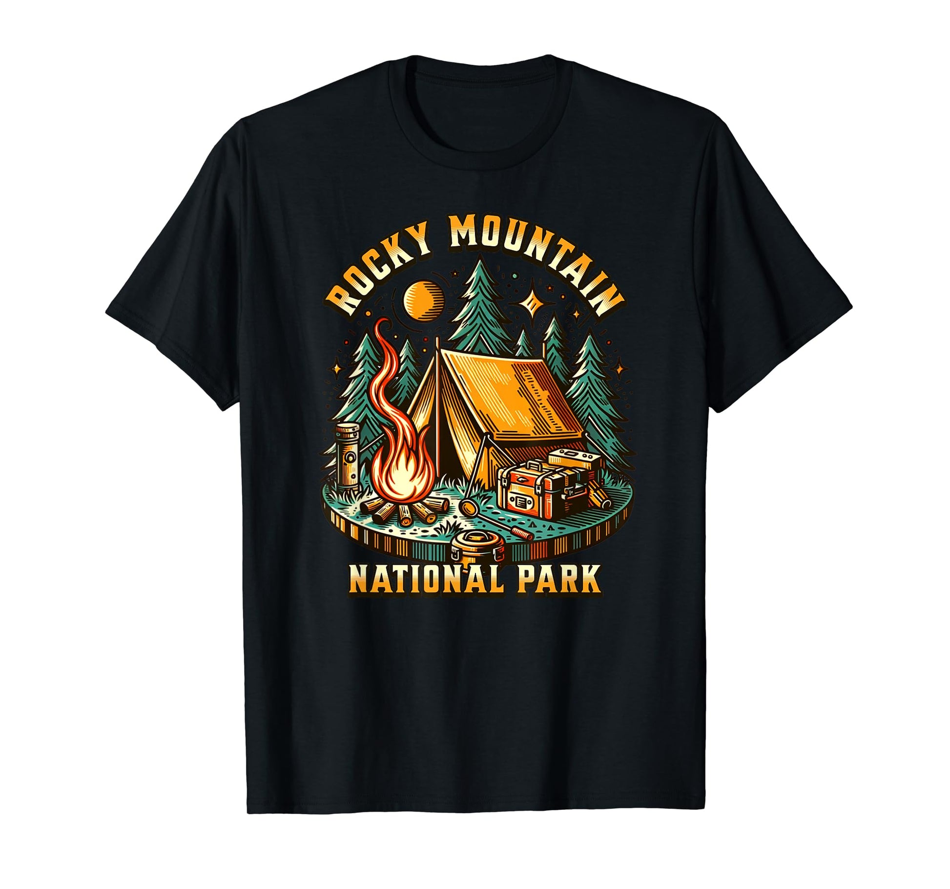Camping Forest Campfire Rocky T-Shirt - Casual Everyday Wear Unisex - T-Shirt, Sweatshirt, Hoodie