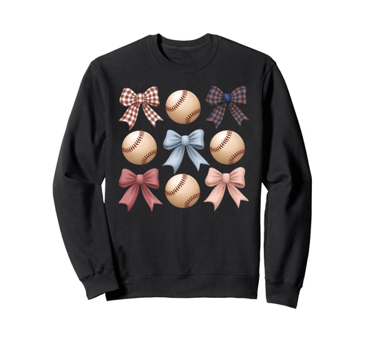Baseball Coquette Bow Mom Sister Sweatshirt - Graphic Print Men Women - T-Shirt, Sweatshirt, Hoodie