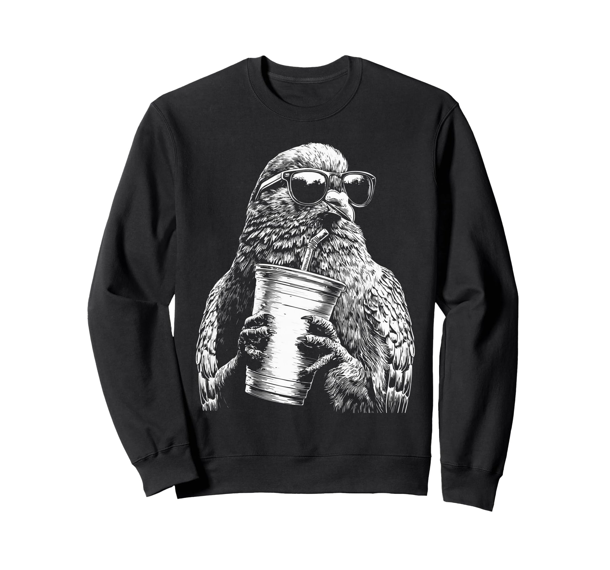 Pigeon Drinking Iced Coffee Funny Sweatshirt - Custom Art Print for Adults - T-Shirt, Sweatshirt, Hoodie